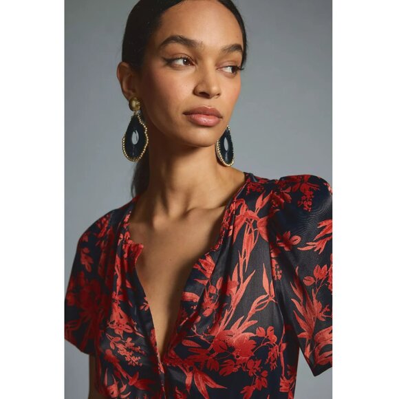 NEW Anthropologie The Somerset Romper Red Black Floral V Neck Pockets - Picture 4 of 6